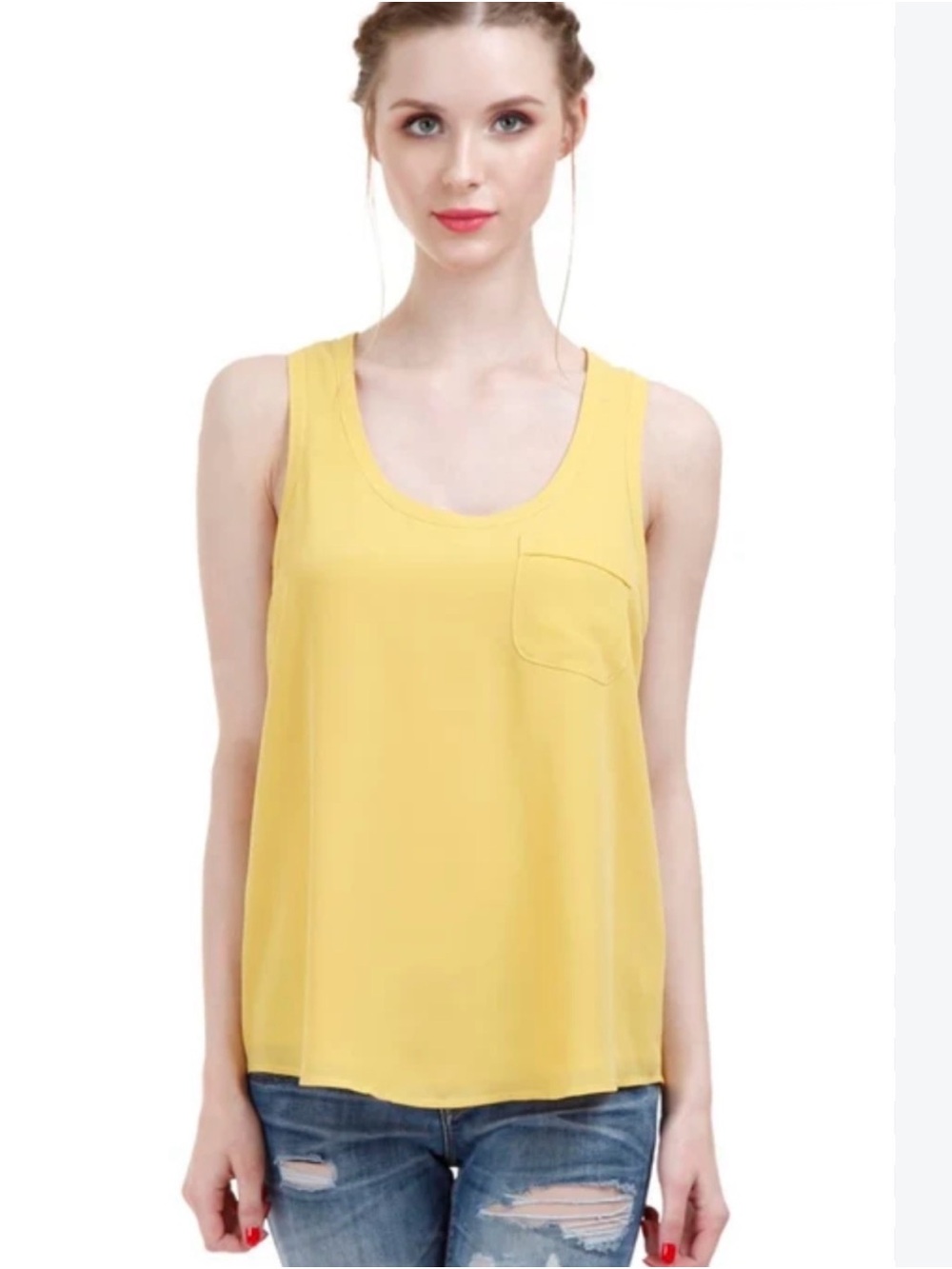 💛 Zara Sleeveless Scoop Neck Pocket Tank Top - Yellow